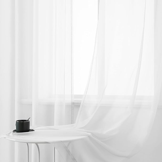 108 Inch Sheer Curtains for Living Room Bedroom Apartment Window 2 Panels Grommet Voile Drape Semi Sheer Curtain for Wedding Baby Shower Party Backdrop Outdoor White 52X108 Inches 9 FT Extra Long