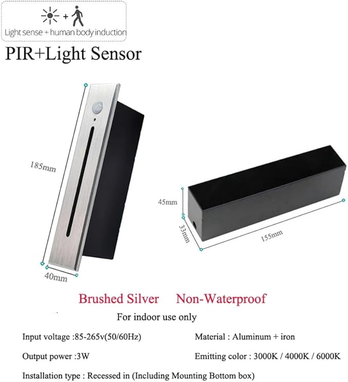 Modern Stairway Lights 10Pcs Led Lighting for Stair Railing Embedded 3W Ac85 265V Non Waterproof Ideal for Stair/Decks/S/Hallway/Movie Theater Corridor 4000K,Brushed Silver-6000K