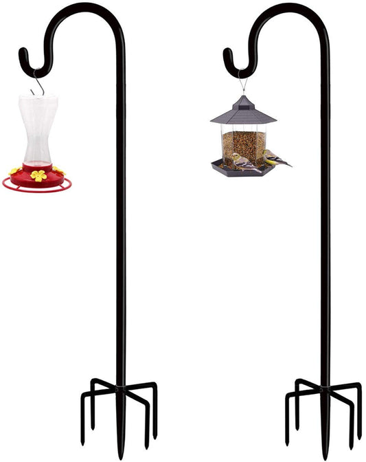 Artibear Adjustable Outdoor Shepherd Hook Stand with 5 Prong Base, 92 Inches Tall 3/5 in Thick, Shiny Black (2 Packs)