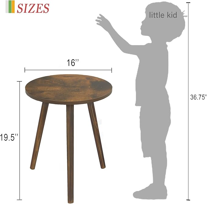 AWASEN Round Side Table, Small End Table for Living Room, Modern Wood Accent Coffee Side Table with Wood Legs for Small Space, Easy Assembly, Rustic Brown