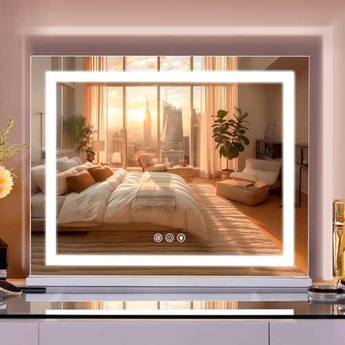 Fenair Vanity Mirror with Lights: 23" x 18" Lighted Makeup Mirror with Front Light and Backlit Hollywood Light Up Mirror with Dimmable 3 Modes and 10X Magnification Smart Touch Control for Vanity Desk