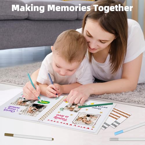 Vienrose 10 x 10 Inch Scrapbook Album Gift Set, Linen Hardcover Photo Book with 40 White Pages, DIY Memory Book Kit with Accessories for Wedding, Baby Shower, Travel, Christmas (Beige, 20 Sheets)