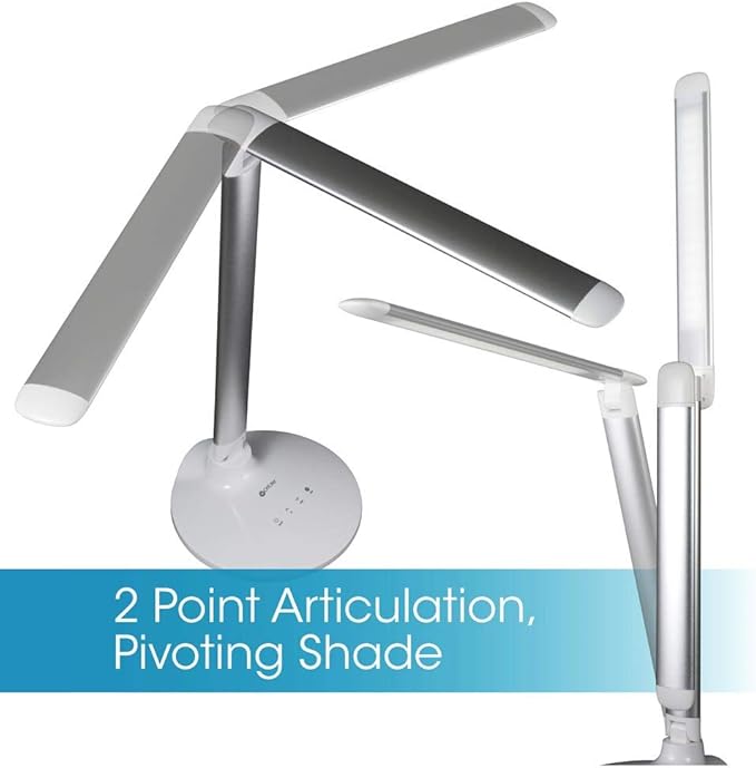 OttLite Command LED Desk Lamp with Voice Assist - White, Google Home and Amazon Alexa Compatible, USB Charging Port