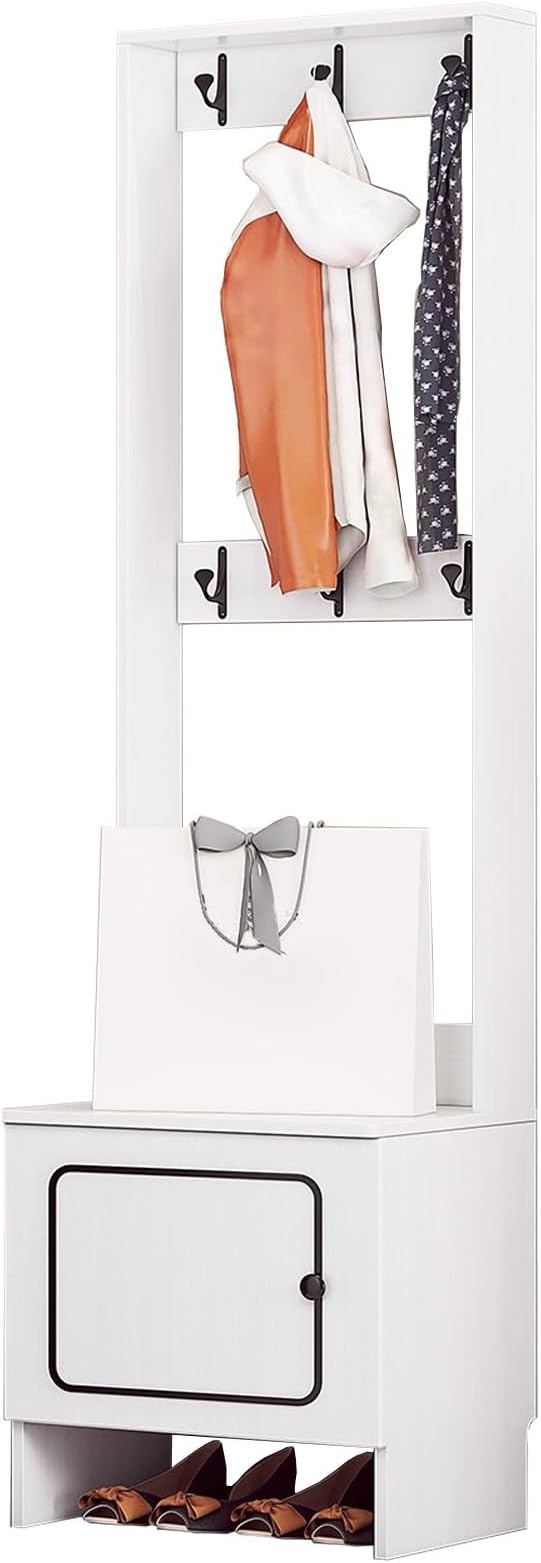 Modern Coat Rack Shoe Bench, 3 In 1 Multifunctional Entryway Organizer with Bench, Shoe Storage and Coat Rack, Entryway Organizer for Small Spaces(Black,40cm/16in)