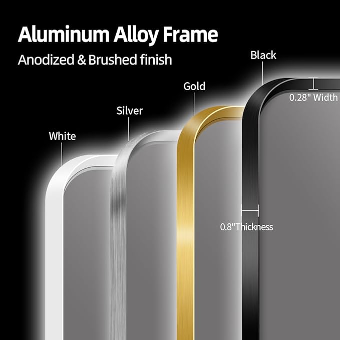 40 x 32 Black LED Bathroom Mirror, Metal Framed Rounded Corner Rectangle Backlit Mirror Bathroom, Anti-Fog, 3-Color Stepless Dimmable Lighted Mirror, Motion Sensor Lights, Memory Function