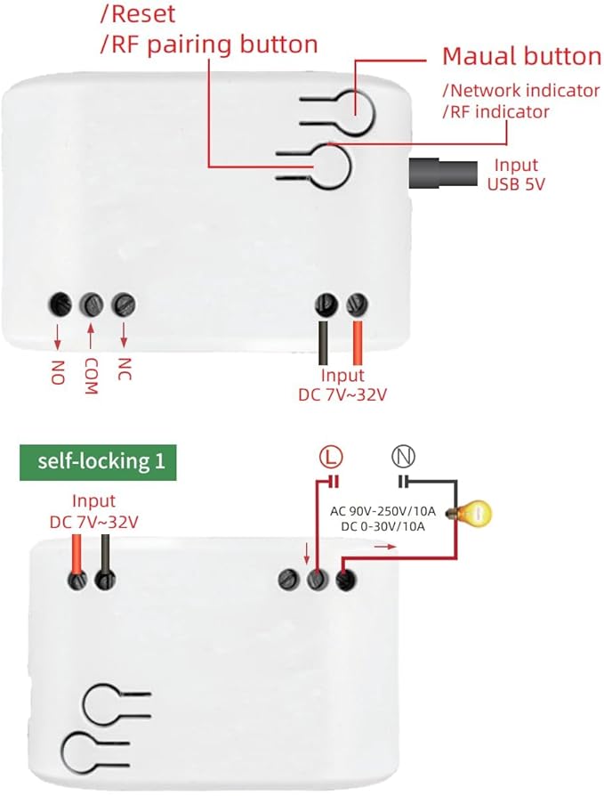 1CH Tuya Intelligent Temperature and Humidity Sensor,DC 7-32V/USB 5V Dry Contact Relay,Dry Contact,Timing Switch,Real-Time Monitoring Intelligent Module,Compatible with Alexa Google