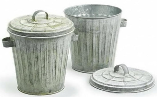 HAPPY DEALS ~ Decorative Trash Can with Lid, Set of 2, 6 Inch True Shabby Vintage Finish, Storage Container for Flowers, Desk Accessories Trash Garbage Tabletop Pails