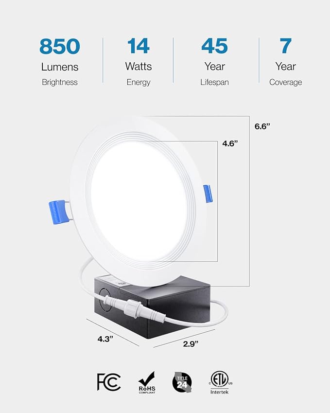 Sunco 12 Pack 6 Inch LED Recessed Light, Ceiling Canless Recessed Lights, Baffle Trim Ultra Thin, 850 LM, 14W, 3000K Warm White, Dimmable, Wafer Thin with Junction Box.