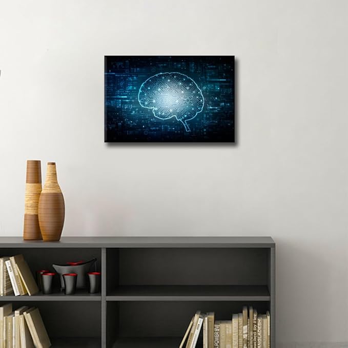 TUMOVO 1 Piece Canvas Wall Art Artificial Intelligence Concept Wall Art for Living Room Digital Technology Pictures for Bedroom Modern Office Bathroom Artwork Framed Ready to Hang, 18x12in