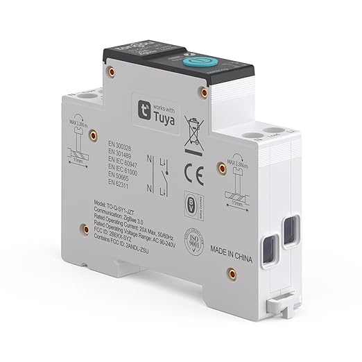 ZigBee DIY Smart Switch 20A| DIN Rail Switch| 1P+N 90-240VAC| Real-time Power Monitoring| Remote Control and Set Timer for Home Automation| Support Tuya/Smart Life| Voice Control| FCC Certified