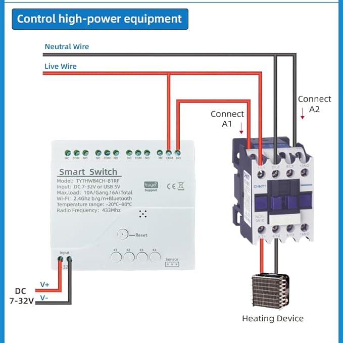 Tuya app WiFi Temperature Sensor Controller,Phone Monitor and Control Temperature Anywhere,4 Channel 110v 10A Dry Contact Relay Switch,Compatible with Alexa Google Home