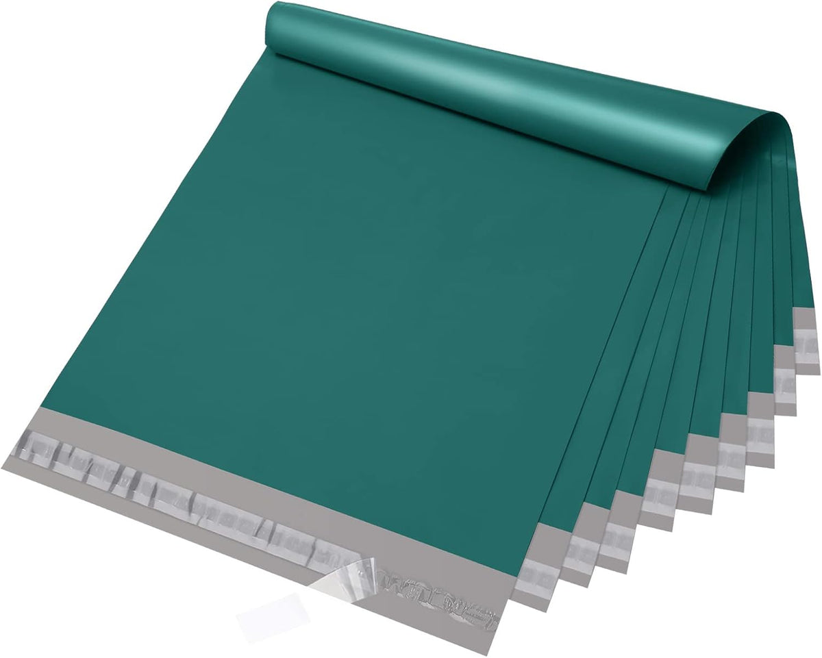 Fuxury Poly Mailers 12x15.5 Inch 100 Pcs, Waterproof Shipping Bags for Clothing, Strong Adhesive Shipping Envelopes for Small Business, Self Seal Mailers Poly Bags Mailing Envelopes Forest Green