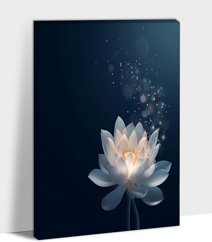 Zen Lotus Canvas Wall Art, Black White Zen Bathroom Wall Art Lotus Picture, Floral Spiritual Meditation Painting Artwork, lotus flower pictures bathroom decor zen painting for Yoga Spa 18x24 inch