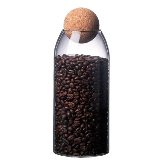 La Llareta Glass Food Storage Canister, 1200ml/42oz Storage Container with Ball Cork, Clear Glass Storage Jar, for Sugar, Coffee, Candies