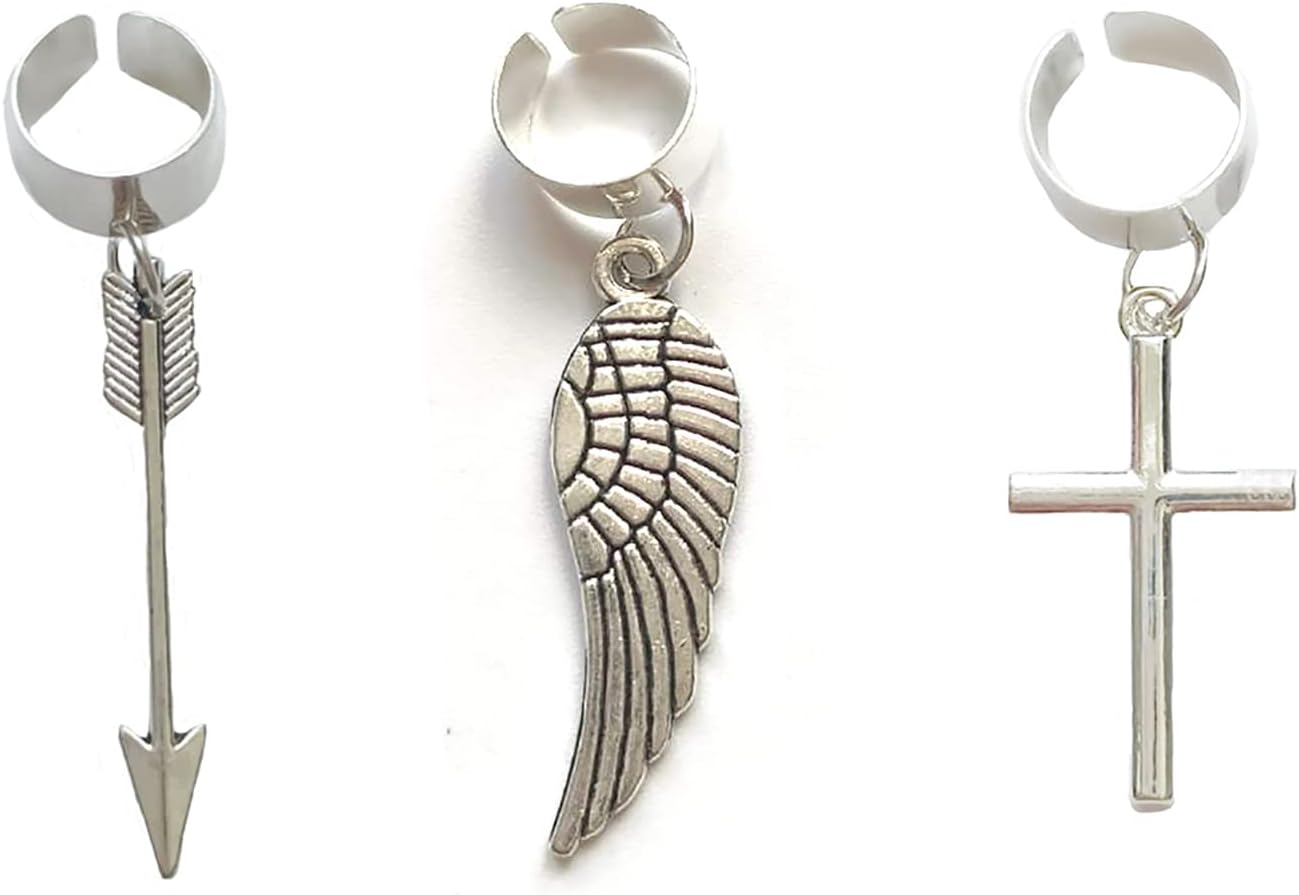 Angel Wings Ear Cuffs 3Pcs Arrow Cross Ear Chain Helix Cartilage Clip Dangle Jewelry for Women Menâ¦