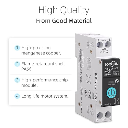 ZigBee DIY Smart Switch 20A| DIN Rail Switch| 1P+N 90-240VAC| Real-time Power Monitoring| Remote Control and Set Timer for Home Automation| Support Tuya/Smart Life| Voice Control| FCC Certified