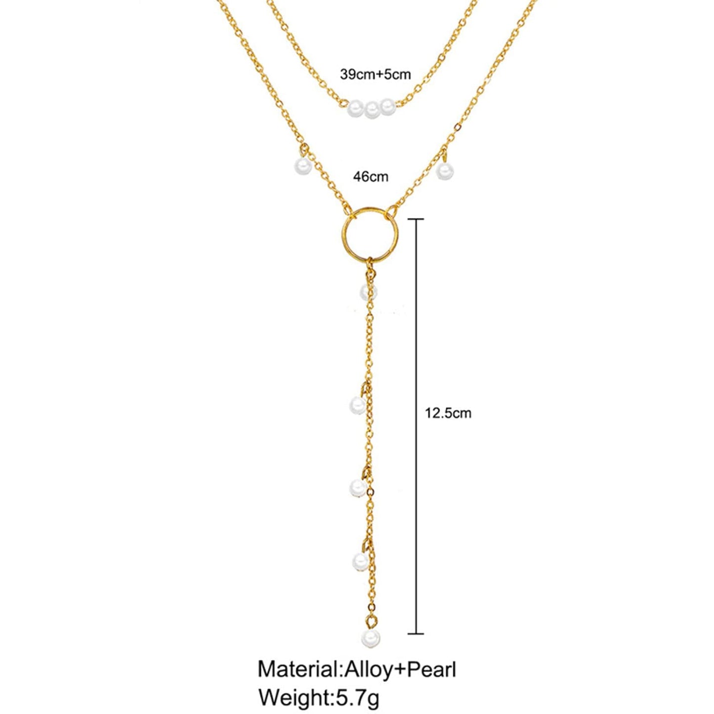 Boho Circle Pearl Lariat Necklace Gold Long Lariat Chain Necklace Tiny Pearl Choker Necklace Drop Pearl Chain Y Necklace Jewelry for Women and Girls Gifts