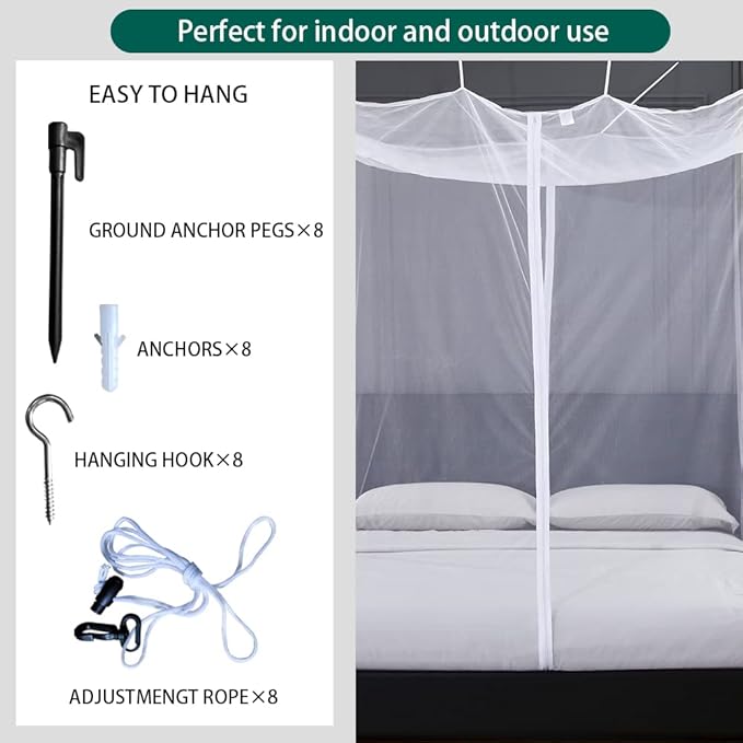 Mengersi Mosquito Net for Bed Canopy with Zipper,Canopy Bed Curtains Single Full,Queen King Size Bed,Mosquito Netting for Patio,Camping,Bug Net for Camping,White