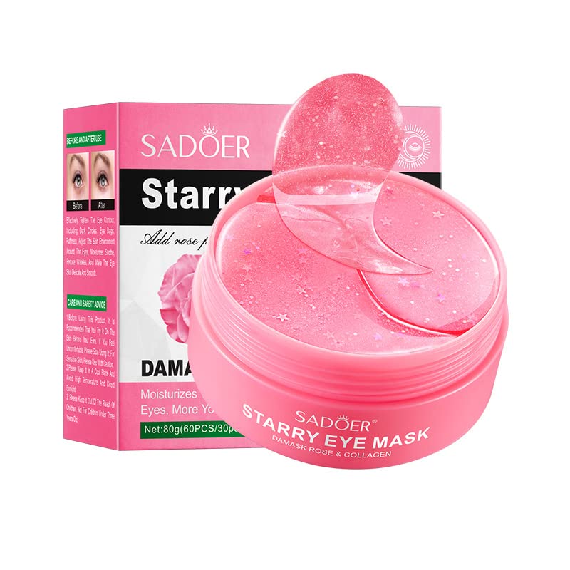 60pcs/30pairs Rose Hyaluronic Acid Eye Masks,For Moisturizing Eye Patches, Firming Eye Skin, Smoothing Fine Lines, Starry Eye Masks, More Youthful 80g.