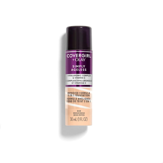COVERGIRL+OLAY Simply Ageless 3-in-1 Liquid Foundation, Medium Beige, 1 Fl Oz (Pack of 1)