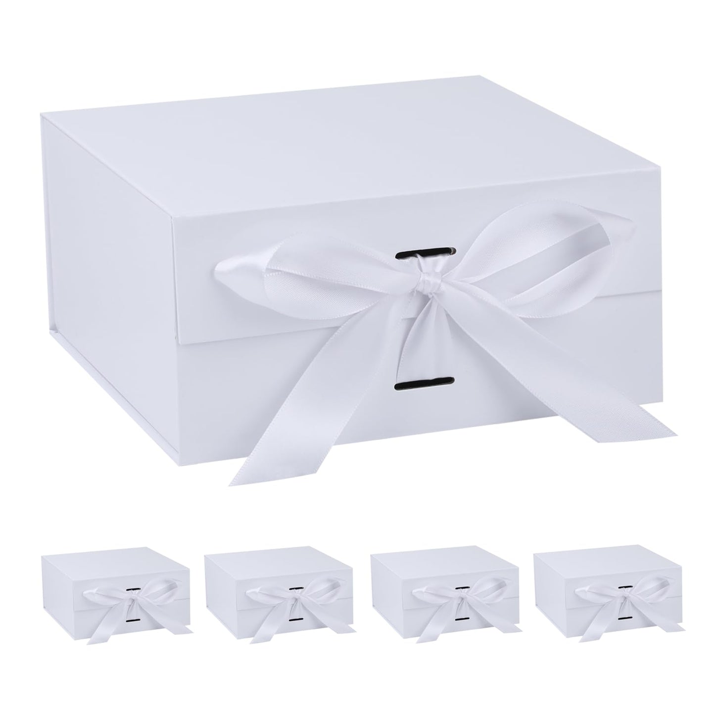 OEMVALATY White Gift Box,8x8x4 Inches Gift Boxes with Lids for Presents with Magnetic Closure and Ribbon for Wedding,Storage,Birthday(5-Pack)