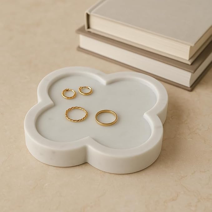 Decorative Marble Trinket Tray Dish for House Decor - Modern Home Decor Accents for Bedroom Dresser, Jewelry Holder, or Bathroom Vanity - Elegant Coffee Table Decor or Table Decoration - 1", White