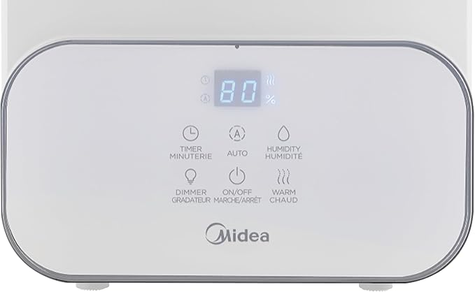 Midea 6L (1.6 Gal) Warm & Cool Mist Ultrasonic Humidifier, Top Fill Design, Smart Humidity Control with Auto Mode, 24-Hour Runtime, Essential Oil Tray, Timer & Night Light, White