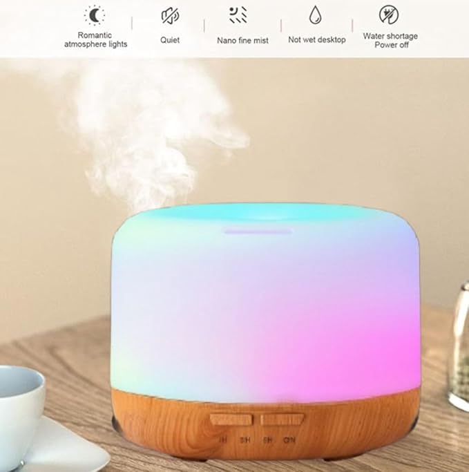 Air Humidifier & Aroma Diffuser with LED Lights Home Fragrance Room Decor Essential Oil Diffuser Humidifiers for Bedroom Car Air Freshener (White/Light Wood)