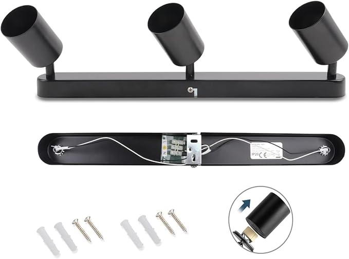 3 Light Track Lighting Kit Flexibly Rotatable Track Light Ceiling Kitchen LED Ceiling spot Light for Bedroom, Picture Wall, Hallway, Office, Bar, GU10 Socket (Black-3 Light)