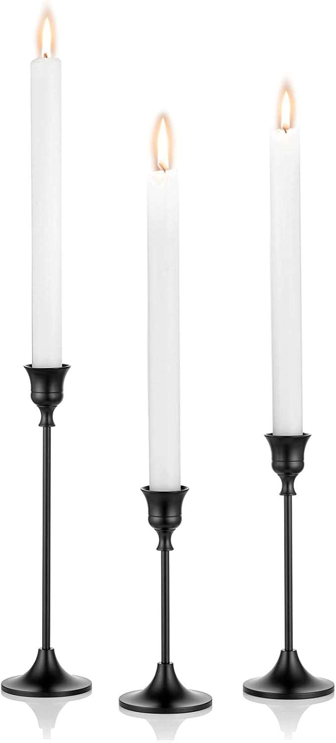 Nuptio 3 Pcs Black Candlestick Holders Taper Candles Holder Candle Stick Holder for Dining Table Halloween Candle Holders for Tapered Candles Decorative Centerpiece for Christmas Party Housewarming