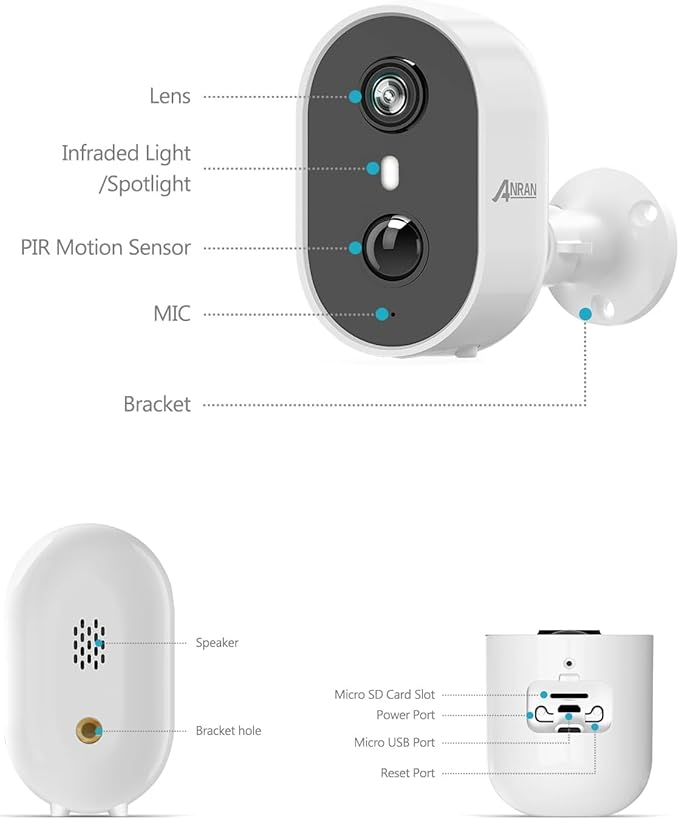 ANRAN 5MP Solar Security Cameras Wireless Outdoor for Home Security, Color Night Vision WiFi Surveillance Home Camera with Solar Panel, Spotlight, PIR Detection, 2-Way Talk, 2 Packs