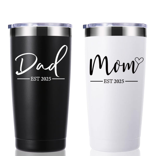 momocici Dad Mom Est 2025 20 OZ Tumbler.Anniversary New Parents Pregnancy Parents to be Gift.Father's Mother's Day Couples Gifts.Mom to Be Dad to Be Gifts.(Black&White)