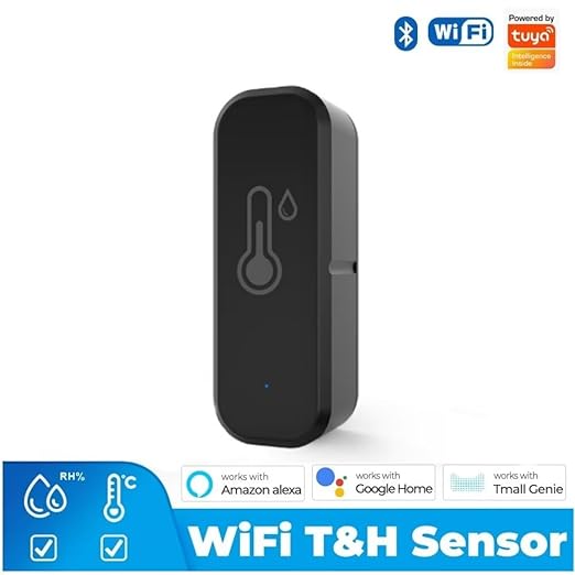 WiFi Temperature and Humidity Sensor,Compatible with Alexa and Google Home,No Hub Required,for Home,Baby Rooms,Greenhouses Accessories,Garages Black 4Pack(No Include Battery)