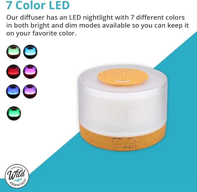 Wild Essentials 700ml Designer Large Room Essential Oil Diffuser, 5 in 1 Ultrasonic Aromatherapy Vaporizer Cool Mist Humidifier, Home, Office, Bedroom, Timer, Auto-Off, 7 Color LED (Light Wood Hearts)