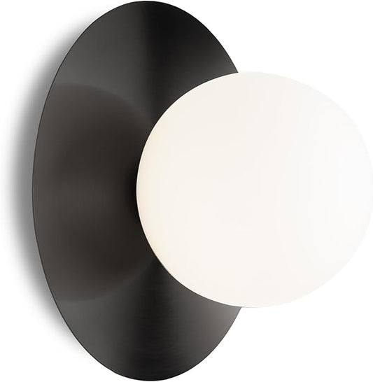 1 Light Wall Sconce, Mid Century Modern Globe Wall Sconce, Ceiling Light Fixture, Vanity Light Fixture, Indoor Wall Light for Living Room Bedroom Hallway Bathroom Entry (Matt Black)