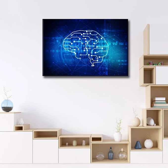 TUMOVO Canvas Wall Art for Living Room CPU Concept Large Wall Art Modern Artwork Artificial Intelligence Concept Contemporary Home Decor Ready to Hang for Bedroom Office 36x24in