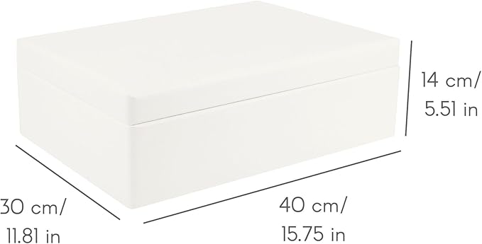 XL White Wooden Box Storage with Hinged Lid | 15.8x11.8x5.5in (+-0.5) | Gift Box for Tool Dog Toy Shoes Clothes Kitchen Storage | Wood Keepsake Chest