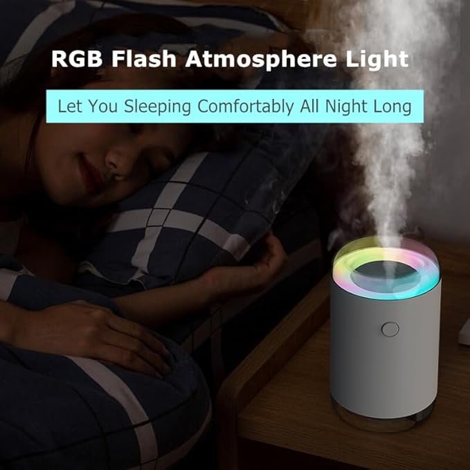 Sky Blue Portable Mini Humidifier - 255ml, Nano Cool Mist Spray, 40ml/h, 2 Light Modes, Quiet Personal Ultrasonic Humidifier for Desktop, Bedroom, Car, Travel, Plant