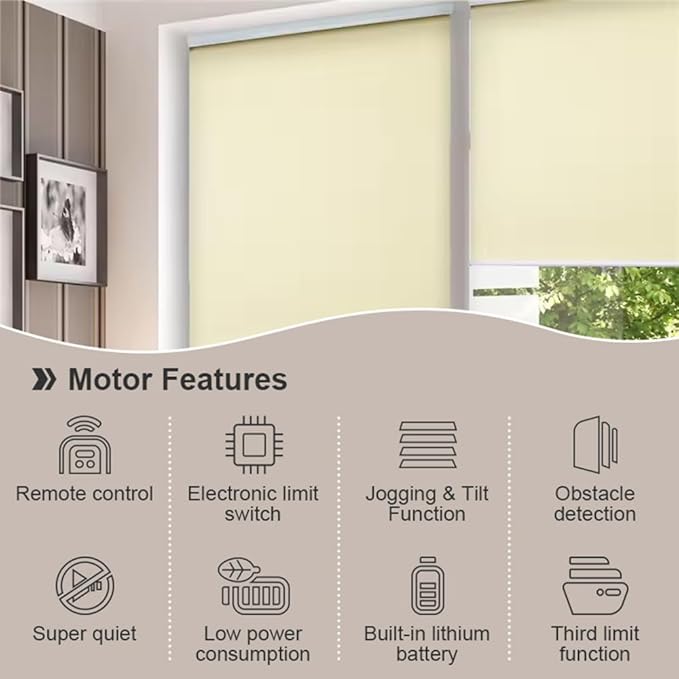 Solar Powered Roller Shade Motor with Remote, Type-C Rechargeable 2800mAh Battery for 1.5” Tube (38mm), Wireless Electric Blind Drive Retrofit Kit, Quiet (1.5N.m Torque 32rpm/min)