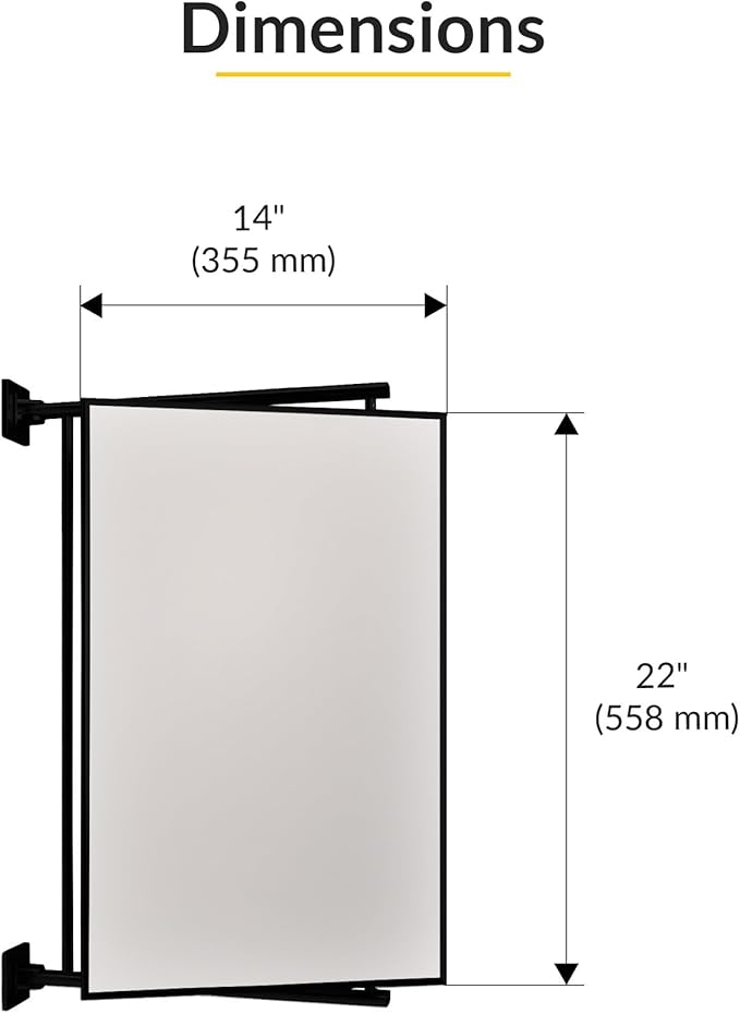 BRIXWELL Pivot-N-Vue Double Hinged Rectangular Mirror, Tubular Steel with Silver Brazed Joints, Matte Black Finish, 14" Width x 22" Height, 10" Extendable Arms, Adjustable Wall Mount Mirror
