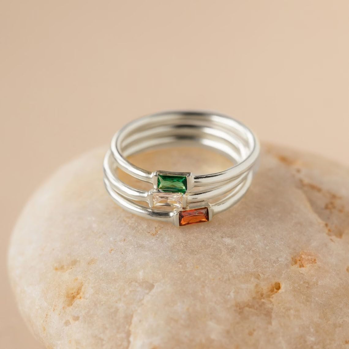 Helonley S925 Sterling Silver Birthstone Stackable Rings for Women Mother with Cubic zirconium Mom Ring Mother's Day Jewelry Gifts for Wife (Birthstone Feb., 10)