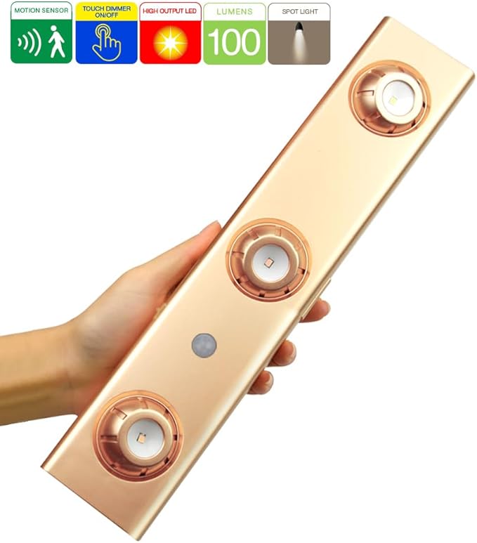 LUXSWAY LED Motion Sensor Light, Under Cabinet Lights Battery Operated, Manual ON/Off Tap Light Accent Lights with Rotatable Heads and Dimmable, Stick Up Night Lighting Bar for Kitchen Hallway Stair