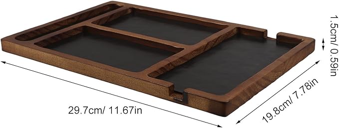 BESPORTBLE Wooden Valet Tray Bedside Table Organizer 4 Compartments Catchall Tray with Charging Cable Slot Bedside Nightstand Organizer for Home Office