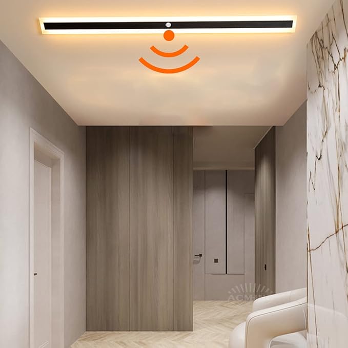 Indoor Long Wall Lamp with Motion Detector, Nordic Modern LED Wall Lamps for Bedroom, Living Room, Bathroom, Hallway, Stairs -Warm White 3000K Metal Black Wall Lights,120cm
