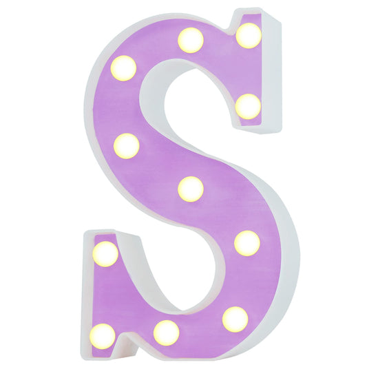 Pooqla LED Letter Lights, Purple Light Up Alphabet Sign, Colorful DIY Marquee Night Light with Warm White LED, Home Party Birthday Wedding Bar Decoration, Purple Letter S