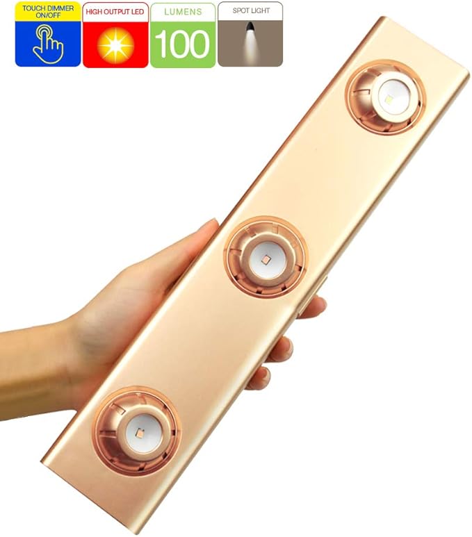LUXSWAY Wireless Under Cabinet Light, Battery Operated Tap Light, Closet Light, Shelf Lights with Button Control, Rotatable 3 Heads Spotlight, Dimmable Accent Lighting