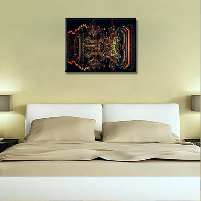 Wall Art for Living Room Circuit Board Canvas Wall Art Wall Decor Computer Chip Wall Painting CPU Concept Wall Paintings for Bedroom Framed Art for Home Decorations Ready to Hang 12X16 INCH