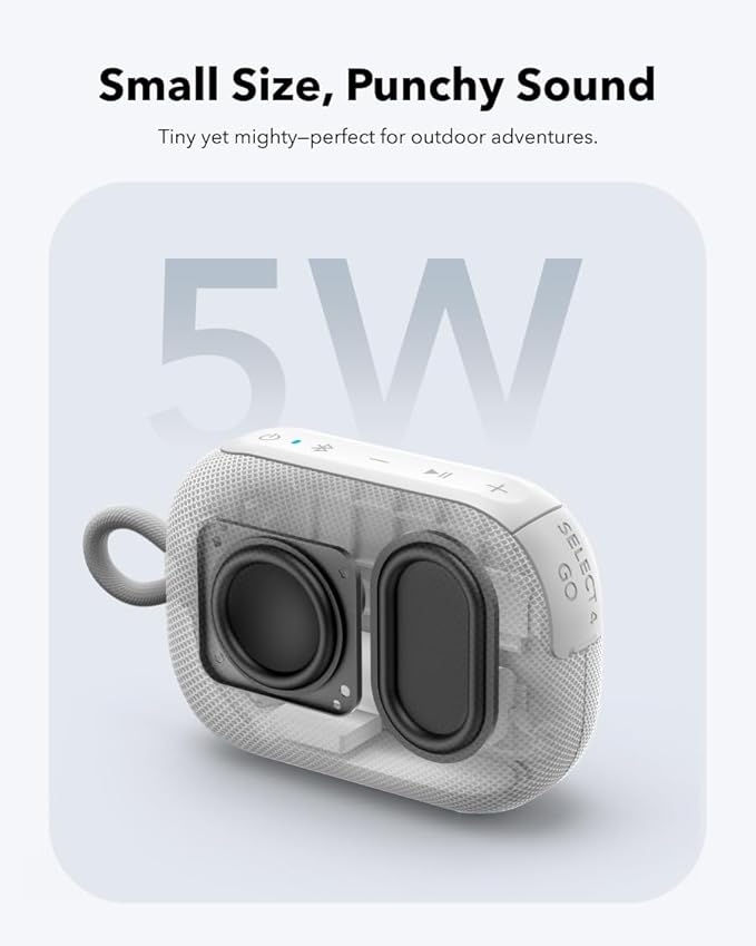 soundcore Select 4 Go Bluetooth Shower Speaker by Anker, IP67 Waterproof/Dustproof, Portable, Wireless, 20H Playtime, Floatable, Powerful Sound, Electronics for Outdoors/Home/Office/Travel/Party-White