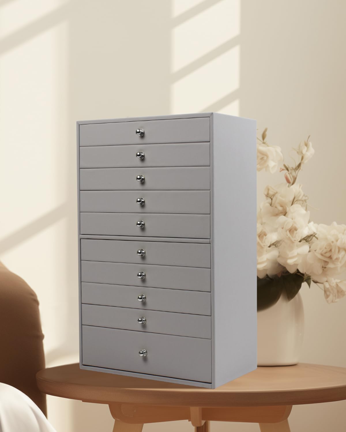 GUKA Large Jewelry Box, Jewelry Case with 10 Drawers for Big and Small Jewelry, Jewelry Storage Organizer for Watch Earrings Necklace Rings Bracelets, Birthday Wedding Gifts, Grey
