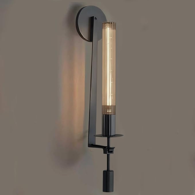 LIGHTLAND Black Wall Sconce, 28 Inch Modern Metal Glass Wall Light Fixture, Wall Lamp for Living Room Bedroom Hallway (Pack of 1)